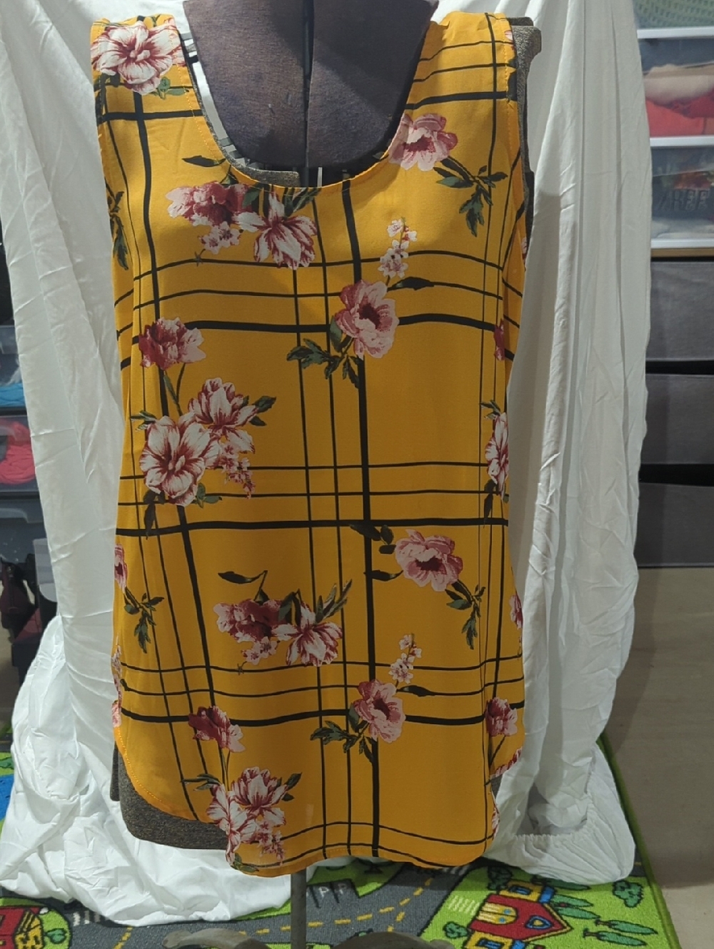 Daytrip Yellow Floral Plaid Sleeveless Camisole